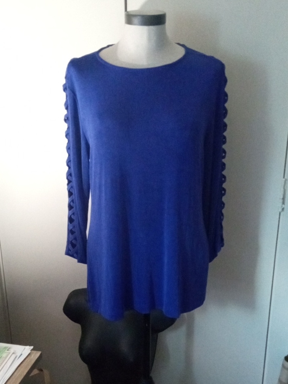 Travelers by Chico's Blue Women's Long-Sleeve Top & Lattice Style Long Sleeve